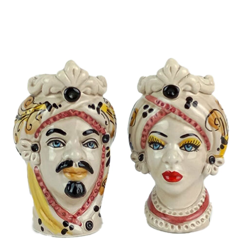 Teste di Moro Bianca da 13 cm Arancione - Ceramica Siciliana di Caltagirone