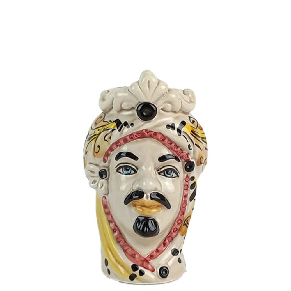 Teste di Moro Bianca da 13 cm Arancione - Ceramica Siciliana di Caltagirone