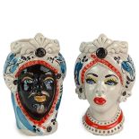 Moorish Heads 13 cm Red and blue with Moor King and Frieze - Sicilian Ceramics of Caltagirone