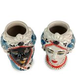 Teste di Moro 13 cm Blu e Rosse con Fregio - Ceramica Siciliana di Caltagirone