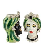 Teste di Moro con turbante Verde da 13 cm - Ceramica Siciliana di Caltagirone