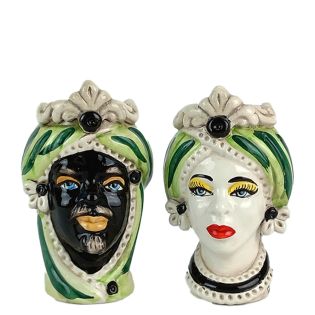 Moorish Head with Dark King Green and Black of 13 cm - Handcrafted with Caltagirone Ceramics
