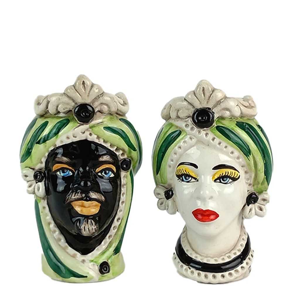 Moorish heads with green turban 13 cm - Sicilian ceramic from Caltagirone Moorish heads with green turban 13 cm - Sicilian ceramic from Caltagirone