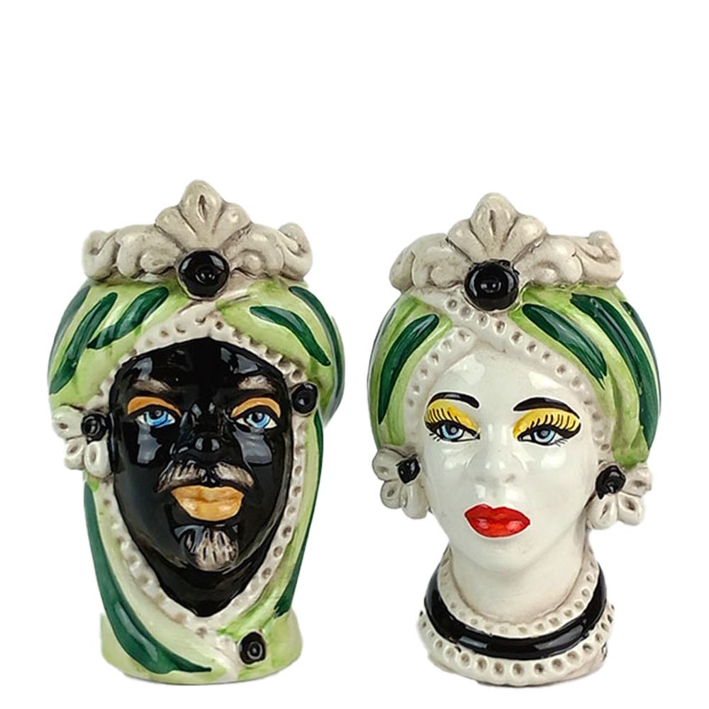 Teste di Moro con turbante Verde da 13 cm - Ceramica Siciliana di Caltagirone