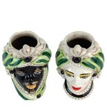 Teste di Moro con turbante Verde da 13 cm - Ceramica Siciliana di Caltagirone