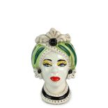 Teste di Moro con turbante Verde da 13 cm - Ceramica Siciliana di Caltagirone
