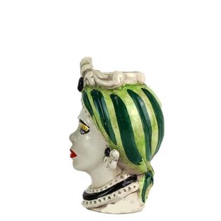 Teste di Moro con turbante Verde da 13 cm - Ceramica Siciliana di Caltagirone