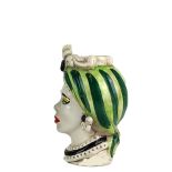 Teste di Moro con turbante Verde da 13 cm - Ceramica Siciliana di Caltagirone