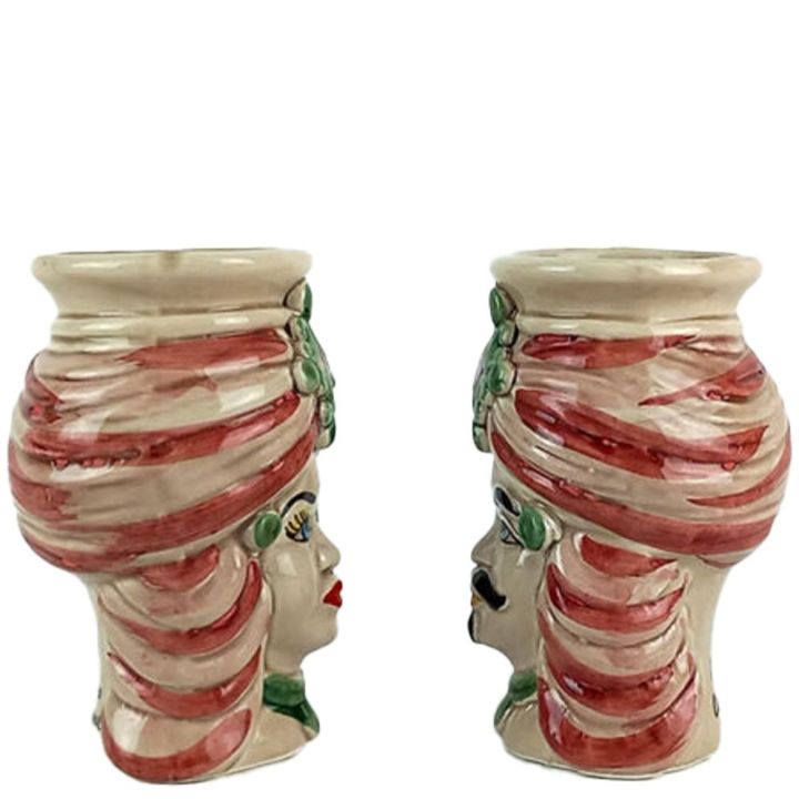 Moorish heads 12 cm Bordeaux with diadem - Sicilian ceramic from Caltagirone