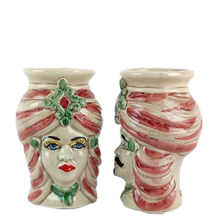 Moorish heads 12 cm Bordeaux with diadem - Sicilian ceramic from Caltagirone