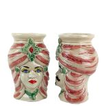 Teste di Moro 12 cm Bordeaux con Diadema - Ceramica Siciliana di Caltagirone