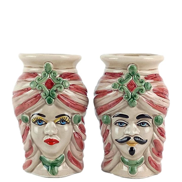 Moorish heads 12 cm Bordeaux with diadem - Sicilian ceramic from Caltagirone