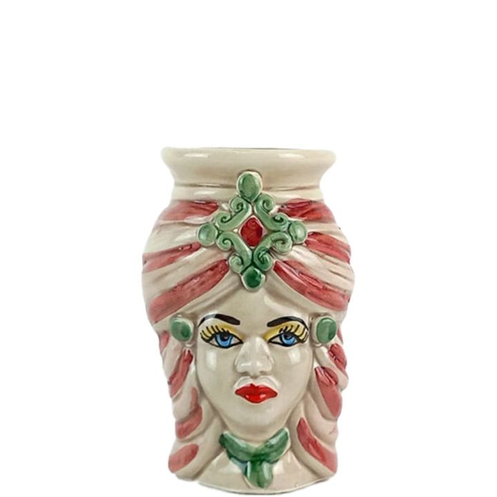 Moorish heads 12 cm Bordeaux with diadem - Sicilian ceramic from Caltagirone
