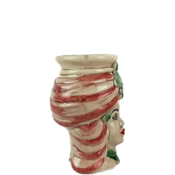 Moorish heads 12 cm Bordeaux with diadem - Sicilian ceramic from Caltagirone