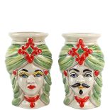 Teste di Moro da 13 cm con Coclea Verde e Diadema Rosso in Ceramica