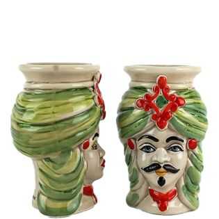 13 cm Moro Heads with Green Auger and Red Ceramic Tiara