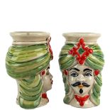 Teste di Moro da 13 cm con Coclea Verde e Diadema Rosso in Ceramica