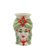 Teste di Moro da 13 cm con Coclea Verde e Diadema Rosso in Ceramica