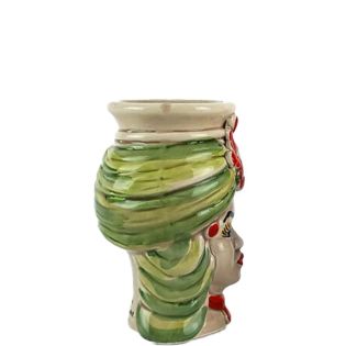 Teste di Moro da 13 cm con Coclea Verde e Diadema Rosso in Ceramica