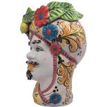 Teste di Moro decorate in Giallo e Bordeaux con Limoni e Fiori - Ceramica di Caltagirone