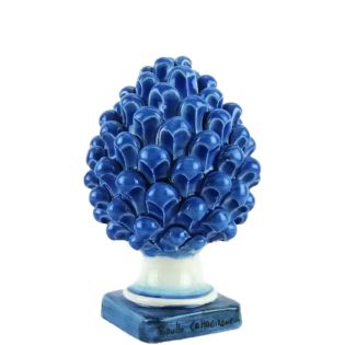 Pigna Blu in Ceramica Siciliana di Caltagirone con base Bianca e Blu - Altezza 20 cm