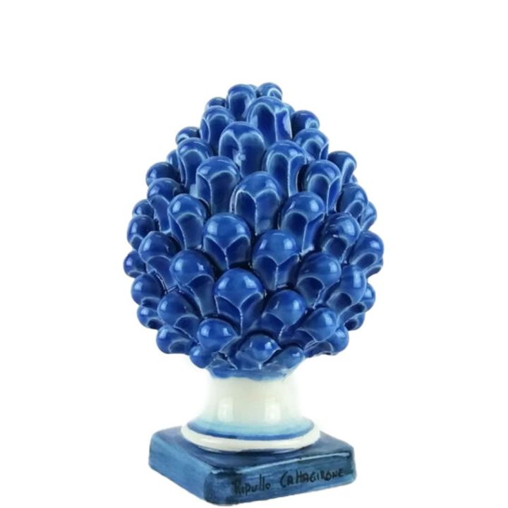 Blue pine cone of 20 cm in Caltagirone ceramic handmade by local artisans