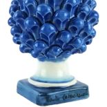 Blue pine cone of 20 cm in Caltagirone ceramic handmade by local artisans