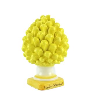 Yellow Pine Cone in Sicilian Caltagirone Ceramic - 20 cm Height