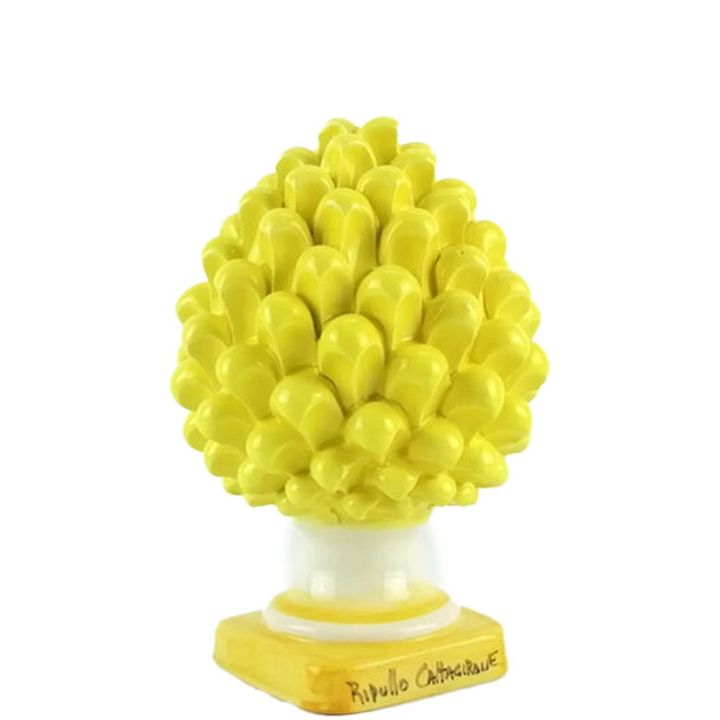 Yellow pine cone of 20 cm in Caltagirone ceramic handmade by local artisans