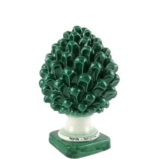 Green Pine Cone in Original Sicilian Caltagirone Ceramic - 20 cm Height