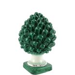 20cm Green Pine Cone handmade in Sicilian Ceramics from Caltagirone