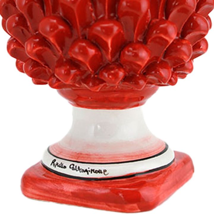 Red pine cone of 20 cm in Caltagirone ceramic handmade by local artisans