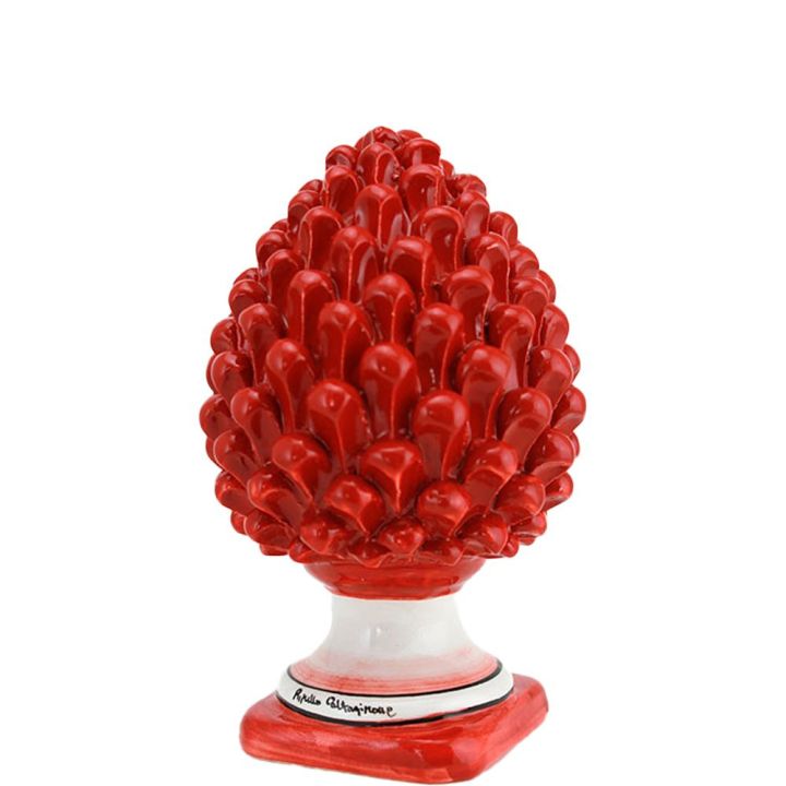 Red pine cone of 20 cm in Caltagirone ceramic handmade by local artisans