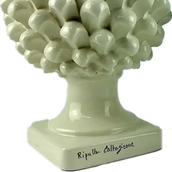 White pine cone of 25 cm in Caltagirone ceramic handmade by local artisans