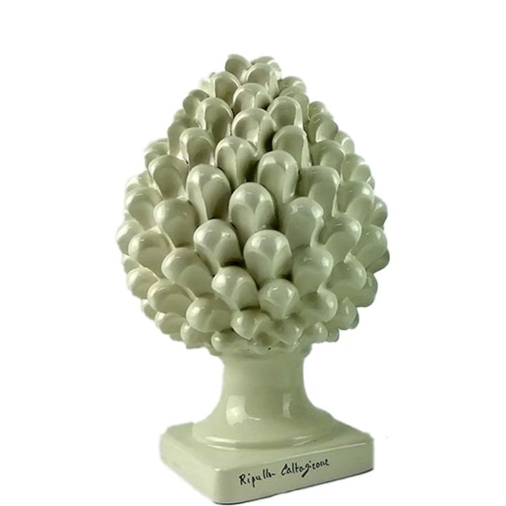 White pine cone of 25 cm in Caltagirone ceramic handmade by local artisans