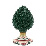 Pigna decorata a mano in Verde con base decorata in Ceramica Siciliana