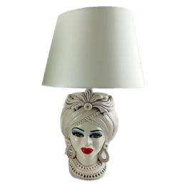 Moorish Head White Woman 30 cm with lamp - Caltagirone ceramics