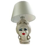 Moorish Head White Woman 30 cm with lamp - Caltagirone ceramics