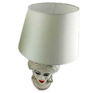 Testa di Moro Donna Bianca 30 cm con Lume - Ceramiche di Caltagirone