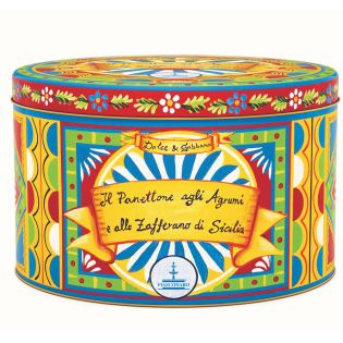 Panettone with Sicilian Citrus fruits and Saffron in an elegant tin By D&G. - 1 kg
