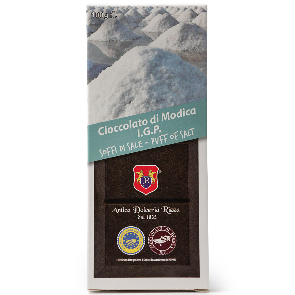 Modica IGP chocolate with salt. Bar of 100 grams
