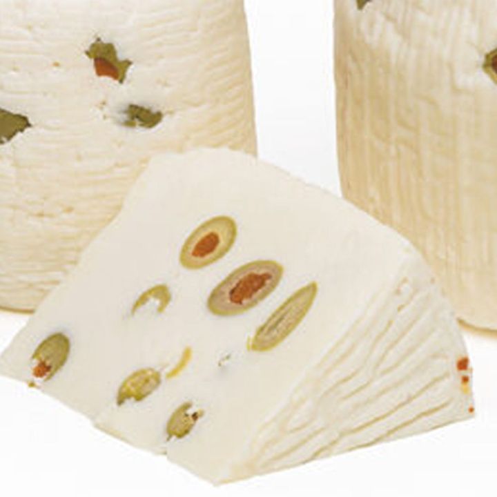 Primo Sale cheese with olives with green olives stuffed inside