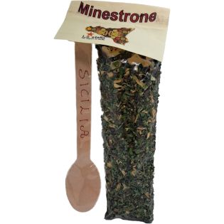Dehydrated pasta condiment to create Sicilian Minestrone with free wooden spoon