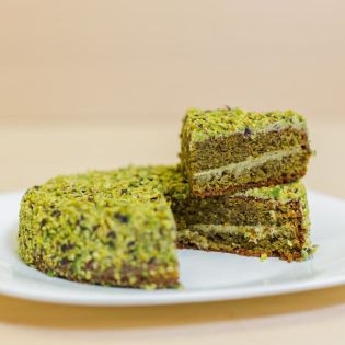 Artisan Pistachio Cake filled with Pistachio Cream with Pistachio Sponge Cake
