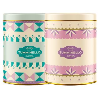 Cylindrical Spring Tin with soft Chocolate and Almond Quadrucci - Tumminello