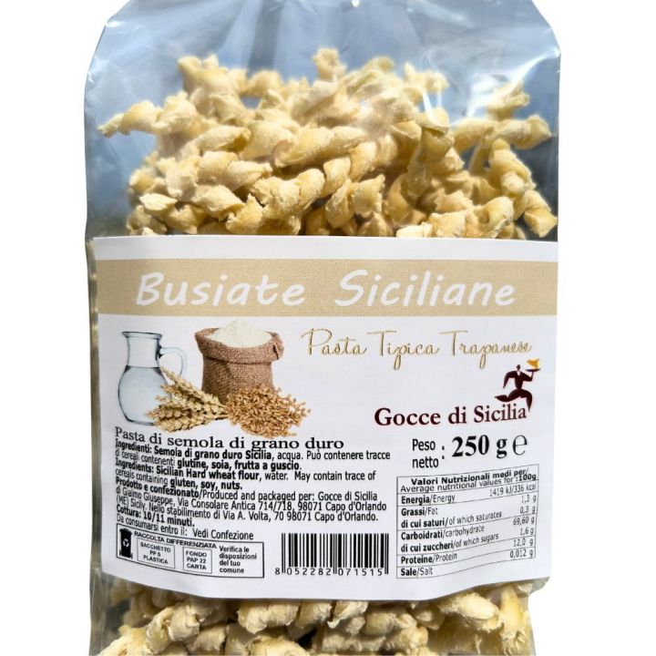 Busiate tipiche trapanesi in confezione da 250 grammi