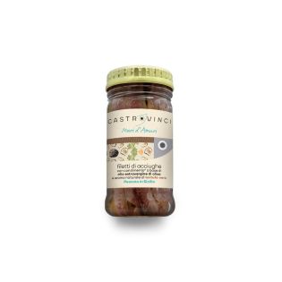Anchovy fillets in organic extra virgin olive oil with natural black truffle flavor