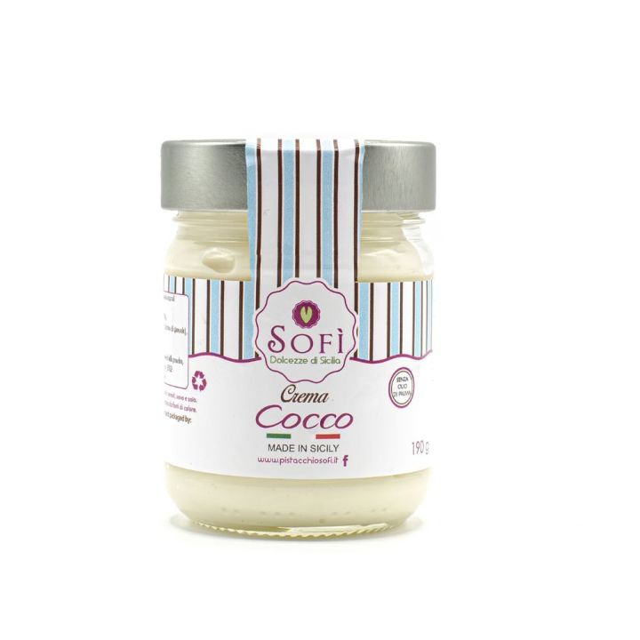 Sweet coconut spreadable cream in a 190 gram jar