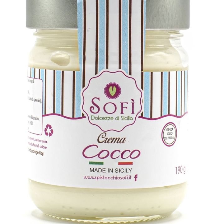 Sweet coconut spreadable cream in a 190 gram jar