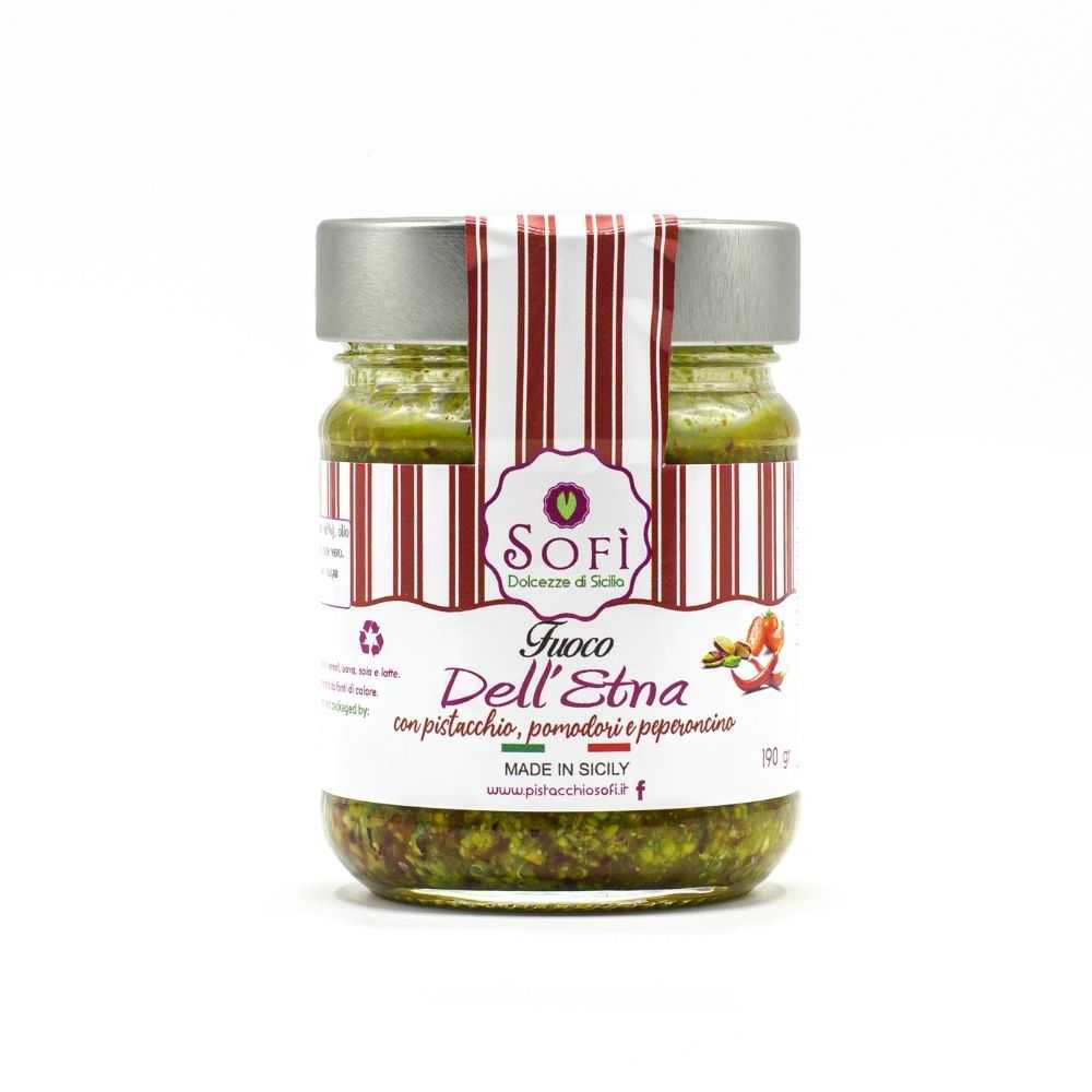 Sofi's Pesto Fuoco dell'Etna, with pistachios, chilli pepper and dried tomatoes Sofi's Pesto Fuoco dell'Etna, with pistachios, chilli pepper and dried tomatoes